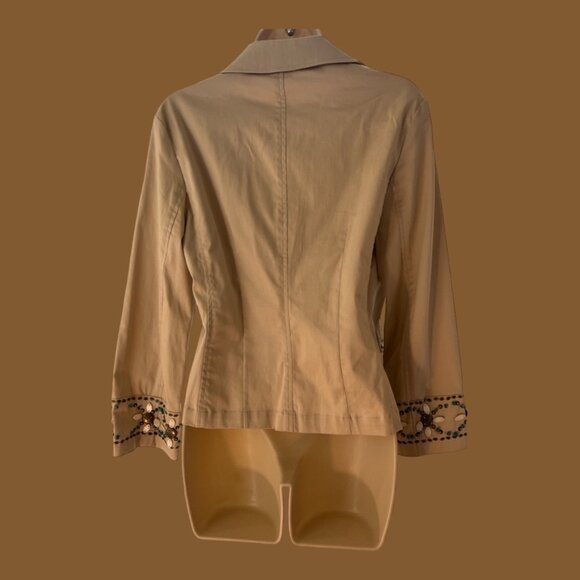 Willi Smith Khaki Jacket with real Beadwork not plastic,Cuffs and Pockets Size 6 - Picture 3 of 7